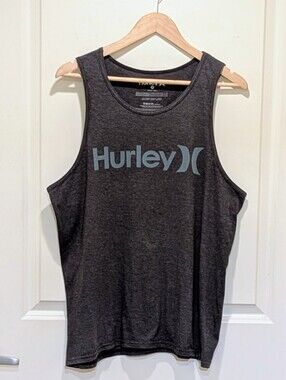 3/$30 GUC Hurley M Grey Cotton Blend Tank Top with Blue Logo